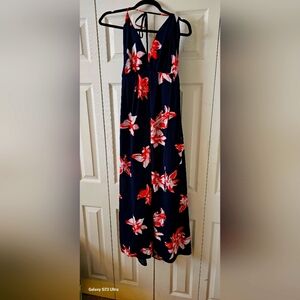 Navy Blue floral maxi high slit dress
